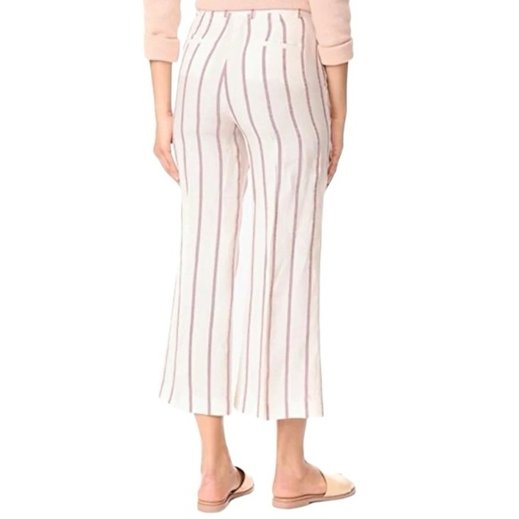 Theory Nadeema Linen Cropped High Rise Wide Leg Striped Pants Size 10 - Picture 3 of 14